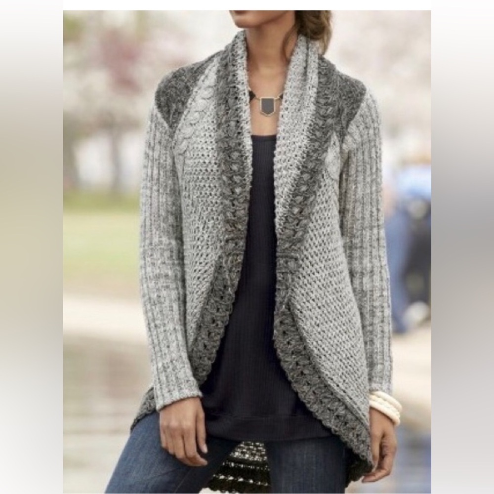 Cabi Women's Gray Cable Knit Open Front
Long Sleeve Cardigan Size XL